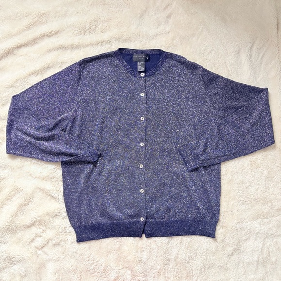 August Silk Metallic Button‑Front Cardigan| 70% Silk | Silver | Quiet Luxury - Picture 2 of 7